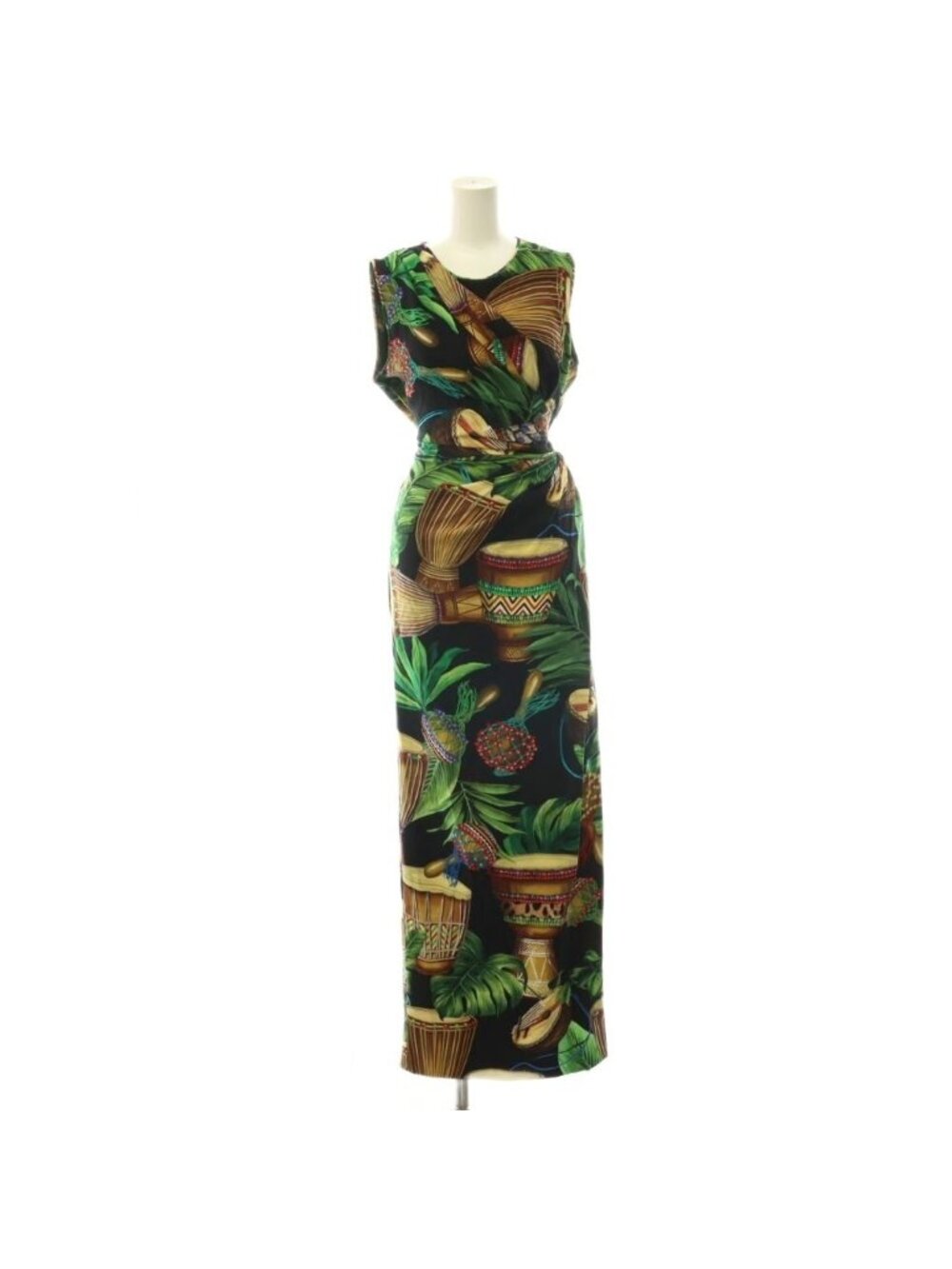 Dolce & Gabbana Tropical Print Sleeveless Maxi Dress Silk All Over Long Wrap 44